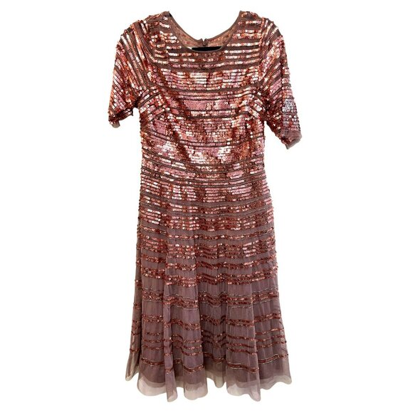 Johnny Was Sepia Mesh Copper Sequins Midi Dress Evening Sz 10 New - Picture 5 of 7